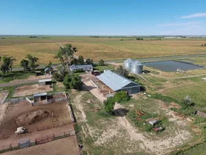 Aerial photo taken by Pandion Property Inspections, LLC of a small ranch property in northern Colorado during a pre-listing inspection