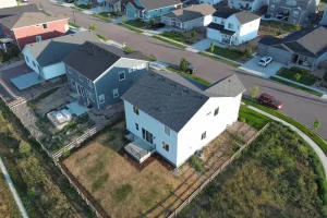 aerial image taken with a drone of backside of a home