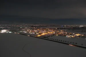 Image of west Berthoud Colorado at night after a snow storm taken by Pandion Property Inspections, LLC using a drone