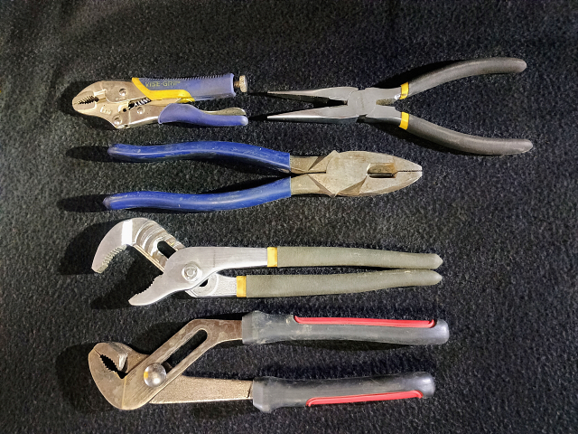 Locking pliers needle nose pliers lineman pliers and tongue and groove pliers